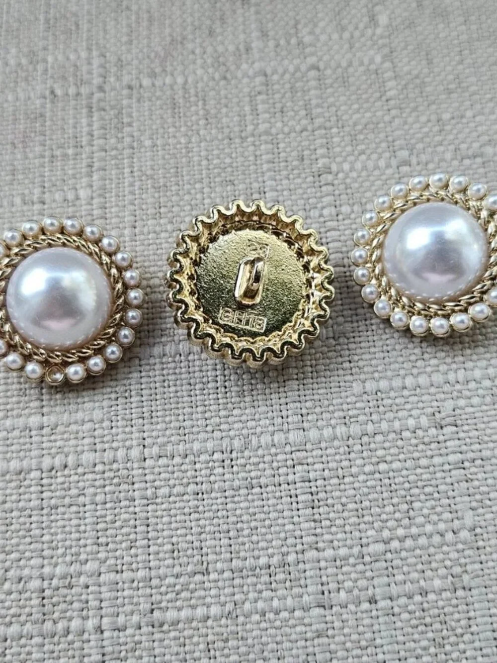 GH18 Sewing Button Faux Pearl Round Gold Tone fashion Jewelry Coat Button X3